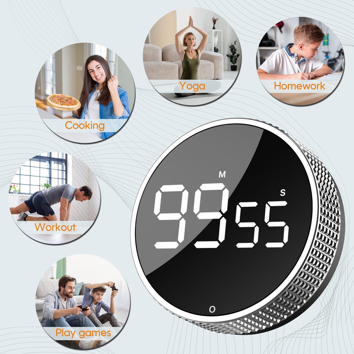 Digital Timer - Digital Kitchen Timer - Smart Timer - LED Display - Magnetic - 360 Degree Rotation - BBQ Alarm Clock - Black - Image 2