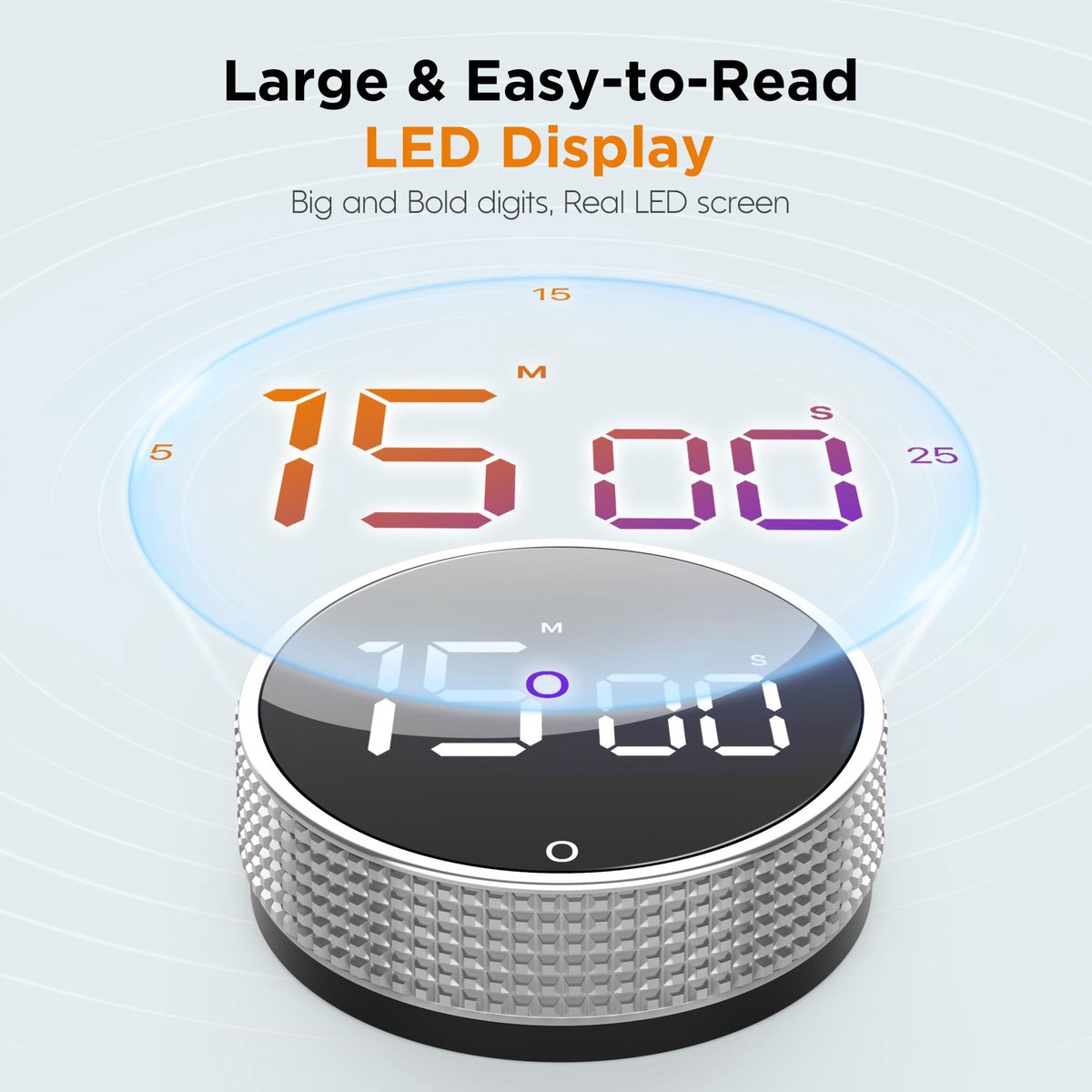 Digital Timer - Digital Kitchen Timer - Smart Timer - LED Display - Magnetic - 360 Degree Rotation - BBQ Alarm Clock - Black - Image 3