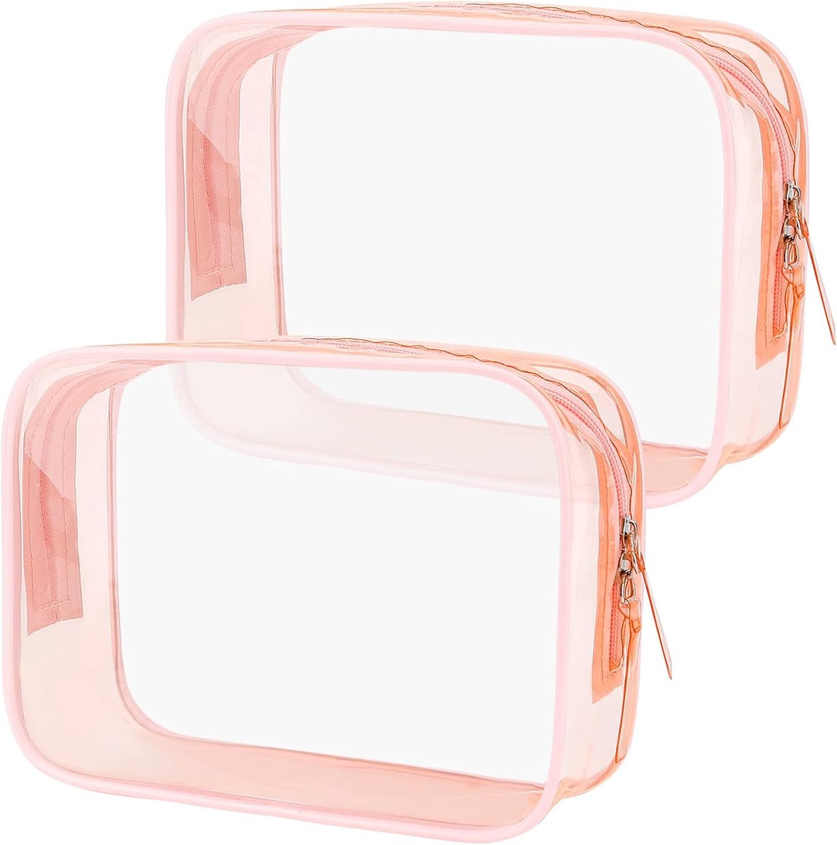 Transparent pink toiletry bag, waterproof toiletry bag with zipper - Image 1