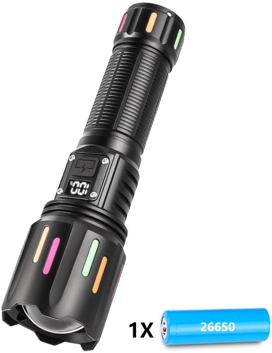 High power white laser LED flashlight, waterproof Type-C rechargeable zoom flashlight for outdoor use - including 26650 battery. - Image 1