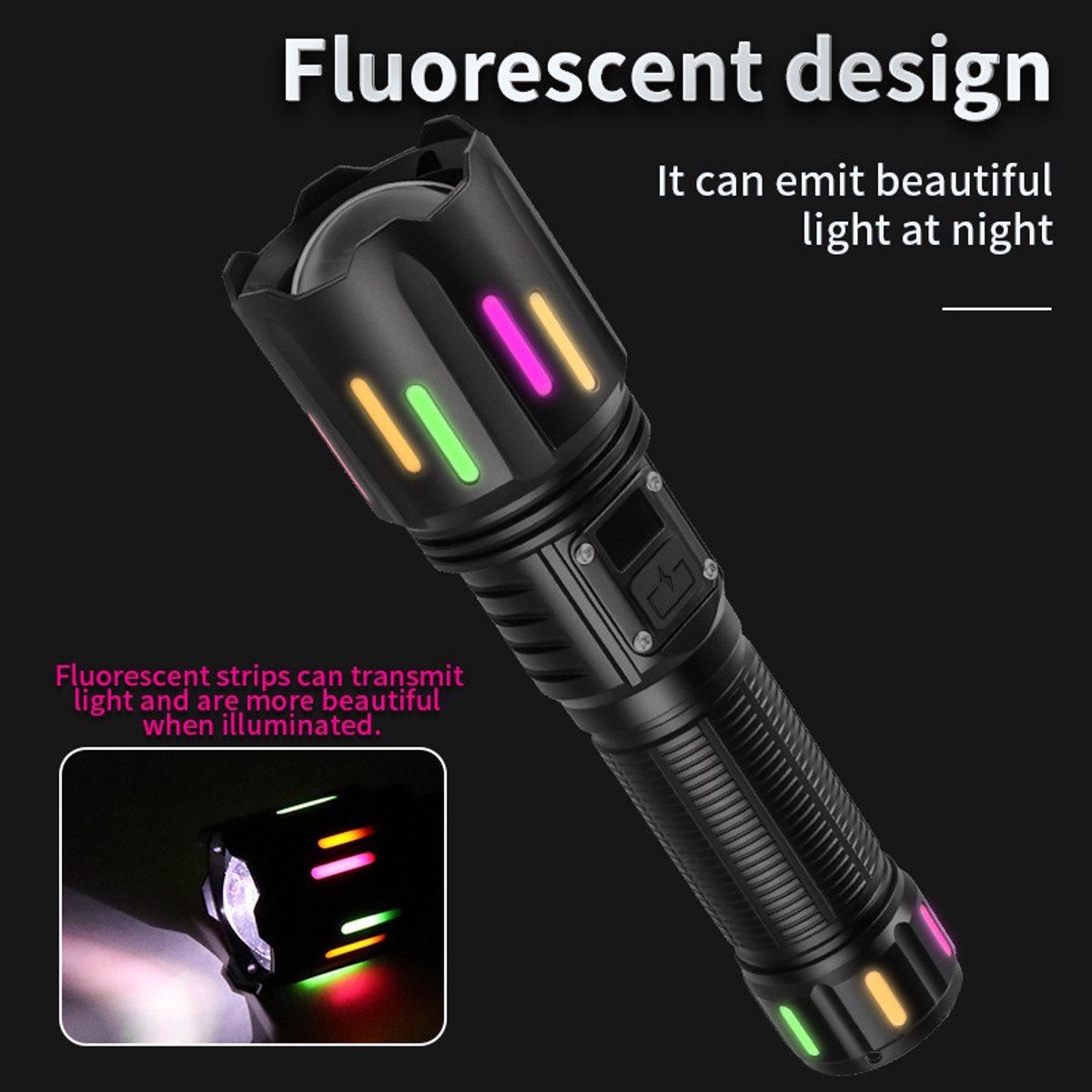 High power white laser LED flashlight, waterproof Type-C rechargeable zoom flashlight for outdoor use - including 26650 battery. - Image 2