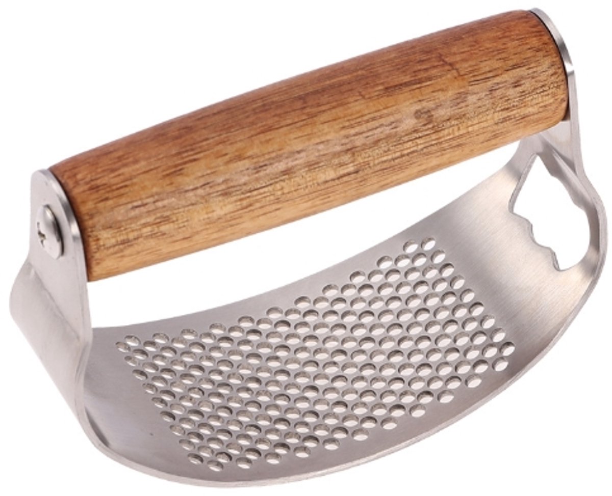 Garlic Press - Stainless Steel Cup - Dishwasher Safe - Garlic Press with High-Quality Wooden Handle - Ergonomic Handle for Garlic Press - Garlic Chopper - 10 x 5.1 cm - Large and Thick - Image 1