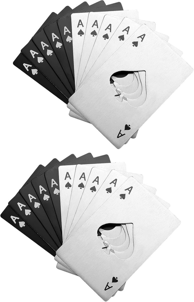 Bottle opener set - Practical and fun bottle opener - Fits in a wallet - Ideal gift for dad - Beers - Soft drinks - Baking soda and poker - Black and silver (20 - Black - White) - Image 1