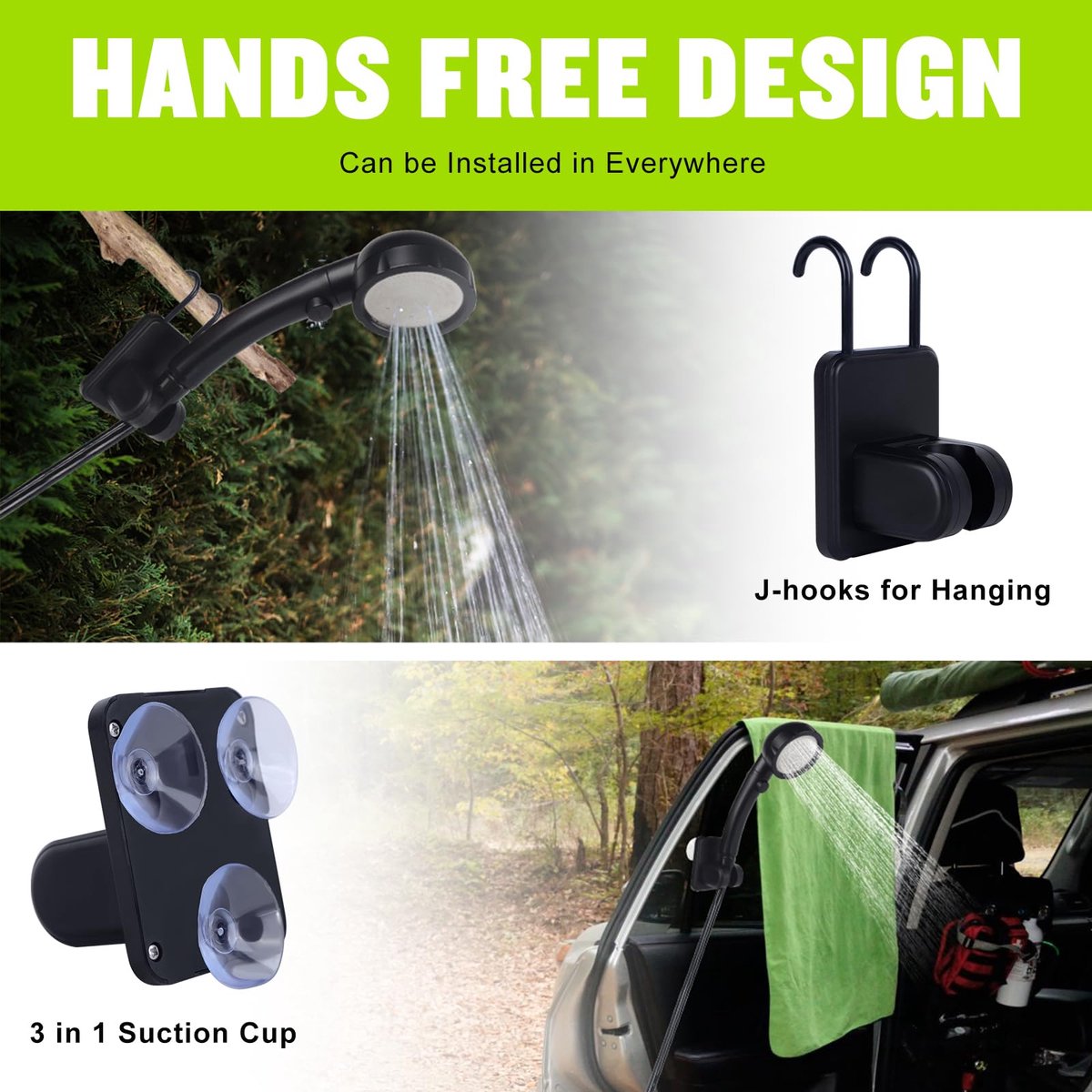 Portable Camping Shower - 6000mAh Rechargeable Shower Pump - With Smart LED Display - 4 Spray Modes - IPX7 Waterproof Outdoor Shower - For Hiking, Travel, Car, Pets - Gray - Image 3