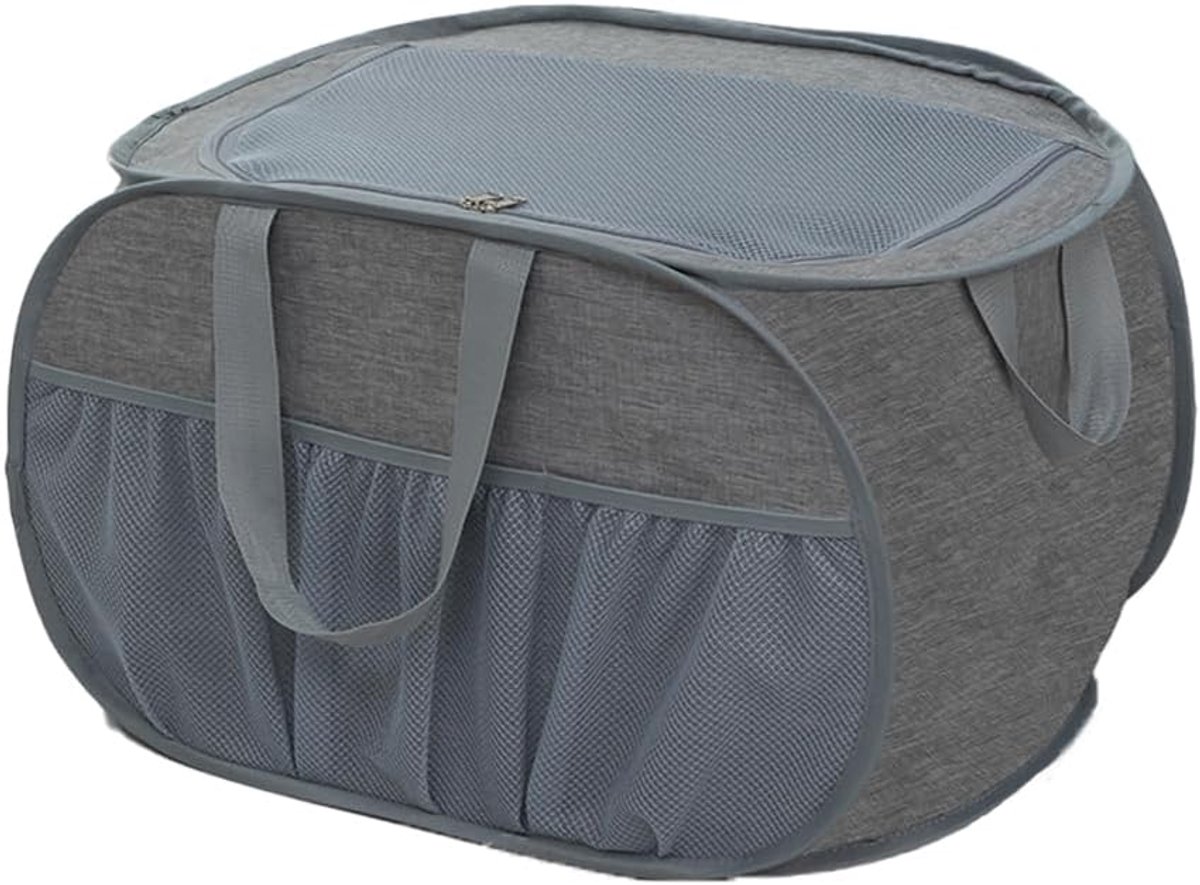 Foldable Laundry Basket - Foldable Laundry Basket with Lid - Storage Basket with Handles - Large Capacity Foldable Laundry Basket - Waterproof for Children's Room, Camping and Travel - Grey - 36 x 36 x 58 cm - Image 1