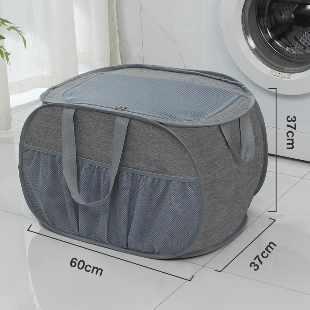 Foldable Laundry Basket - Foldable Laundry Basket with Lid - Storage Basket with Handles - Large Capacity Foldable Laundry Basket - Waterproof for Children's Room, Camping and Travel - Grey - 36 x 36 x 58 cm - Image 4