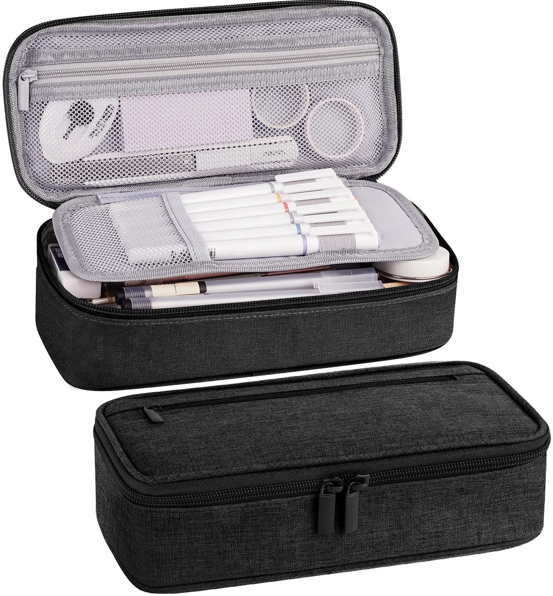 Pencil case - Highlighter case - Canvas pencil case 23x11x6.5 cm with zipper - Pencil case for boys and girls - School supplies - Black - Image 1