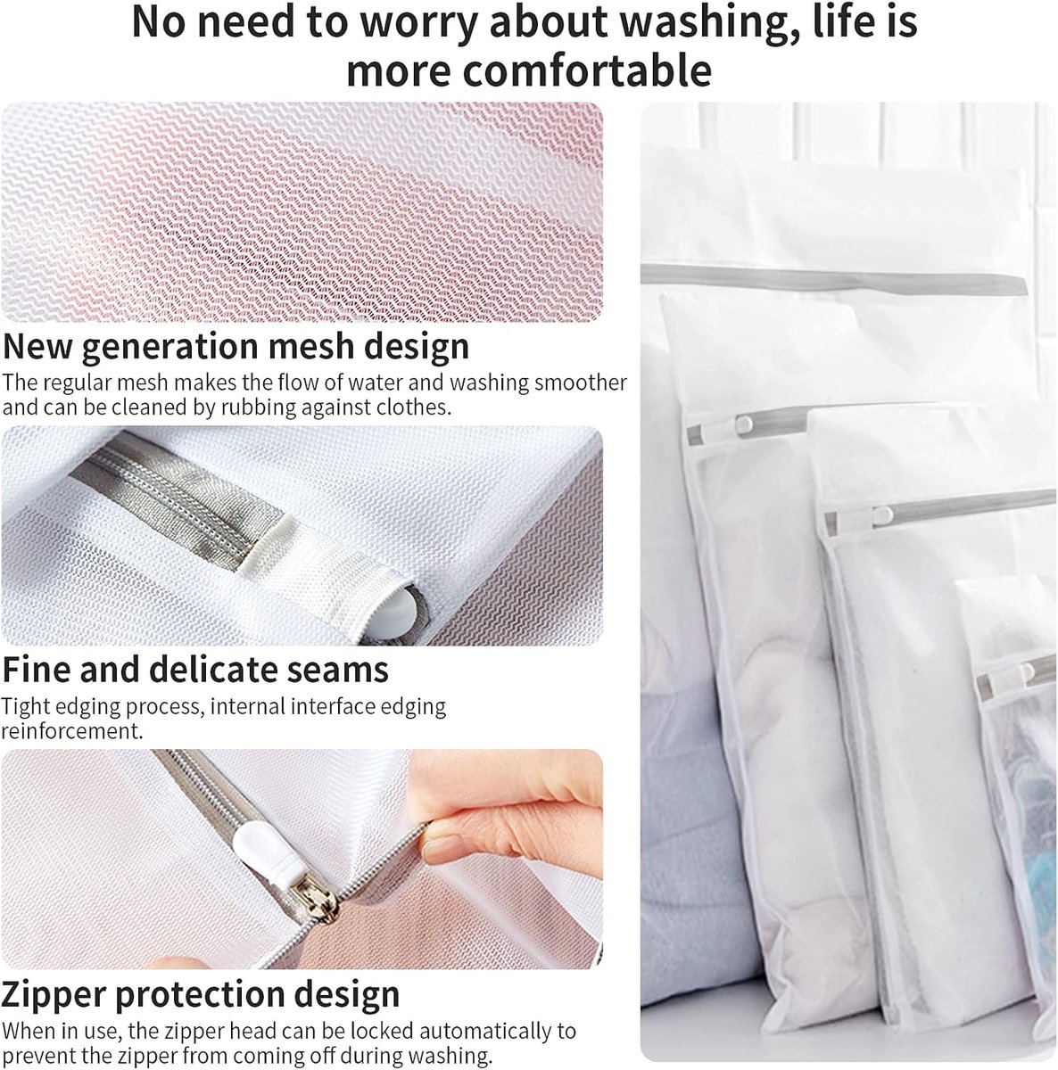 Set of 3 Laundry Bags - Net Clothes - Groot Laundry Nets - Large, Strong Bags - Delicate Clothes - Perfect for Washing Machines - Jackets - Jeans - 40 x 50 cm - Household Accessory - Image 4