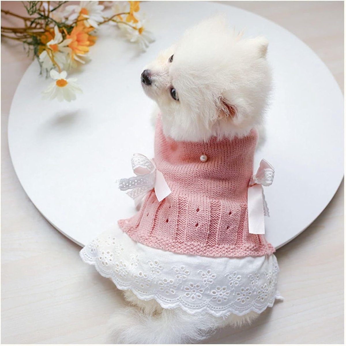 Dog Coat - Dog Sweater - Sweater Dress for Small Dogs - Female Dress with Bow - Pink and Blue Warm for Winter - Princess Lace - Birthdays - Valentine's Day - Pink Medium - Christmas Decorations - Christmas - Size XL - Image 2