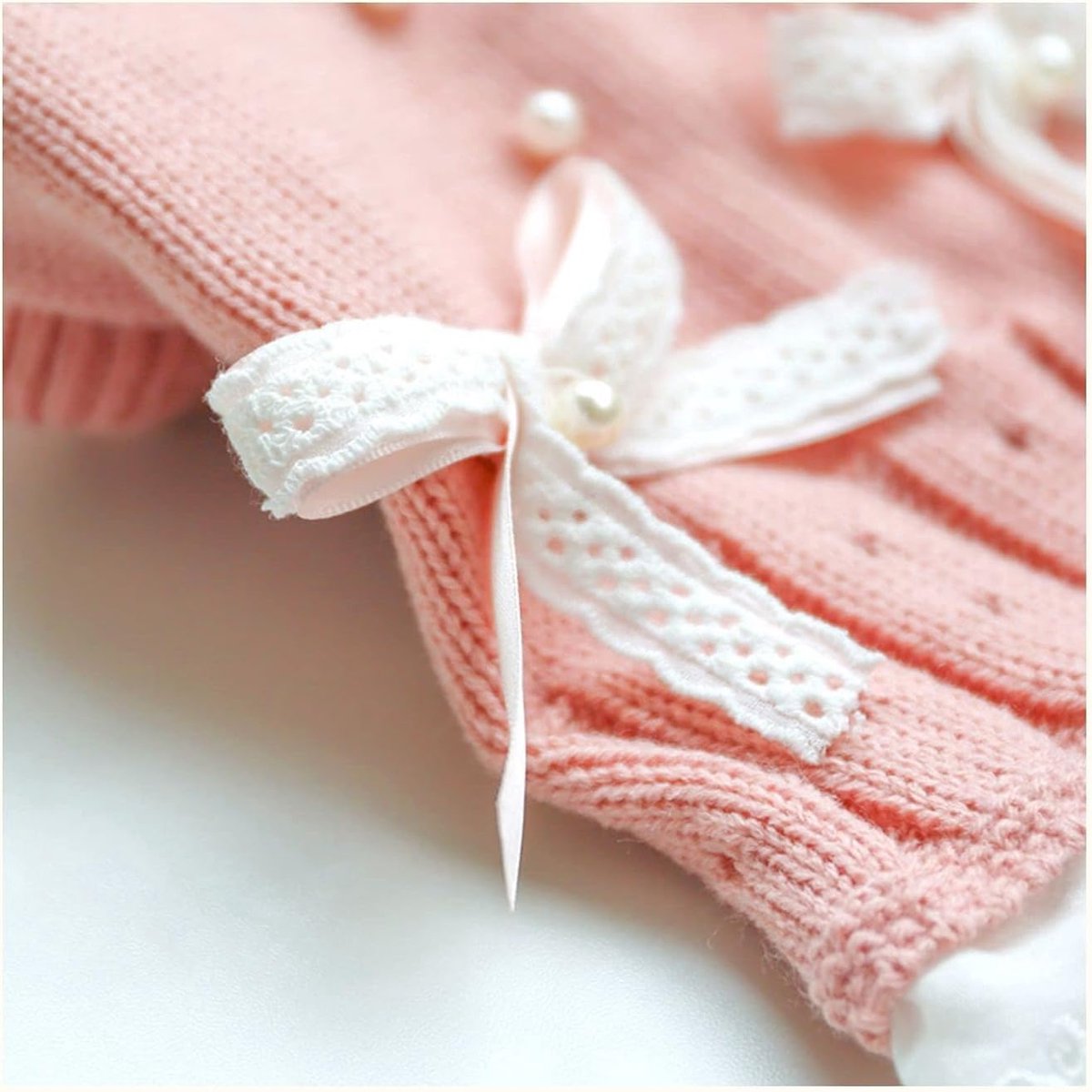 Dog Coat - Dog Sweater - Sweater Dress for Small Dogs - Female Dress with Bow - Pink and Blue Warm for Winter - Princess Lace - Birthdays - Valentine's Day - Pink Medium - Christmas Decorations - Christmas - Size M - Image 3