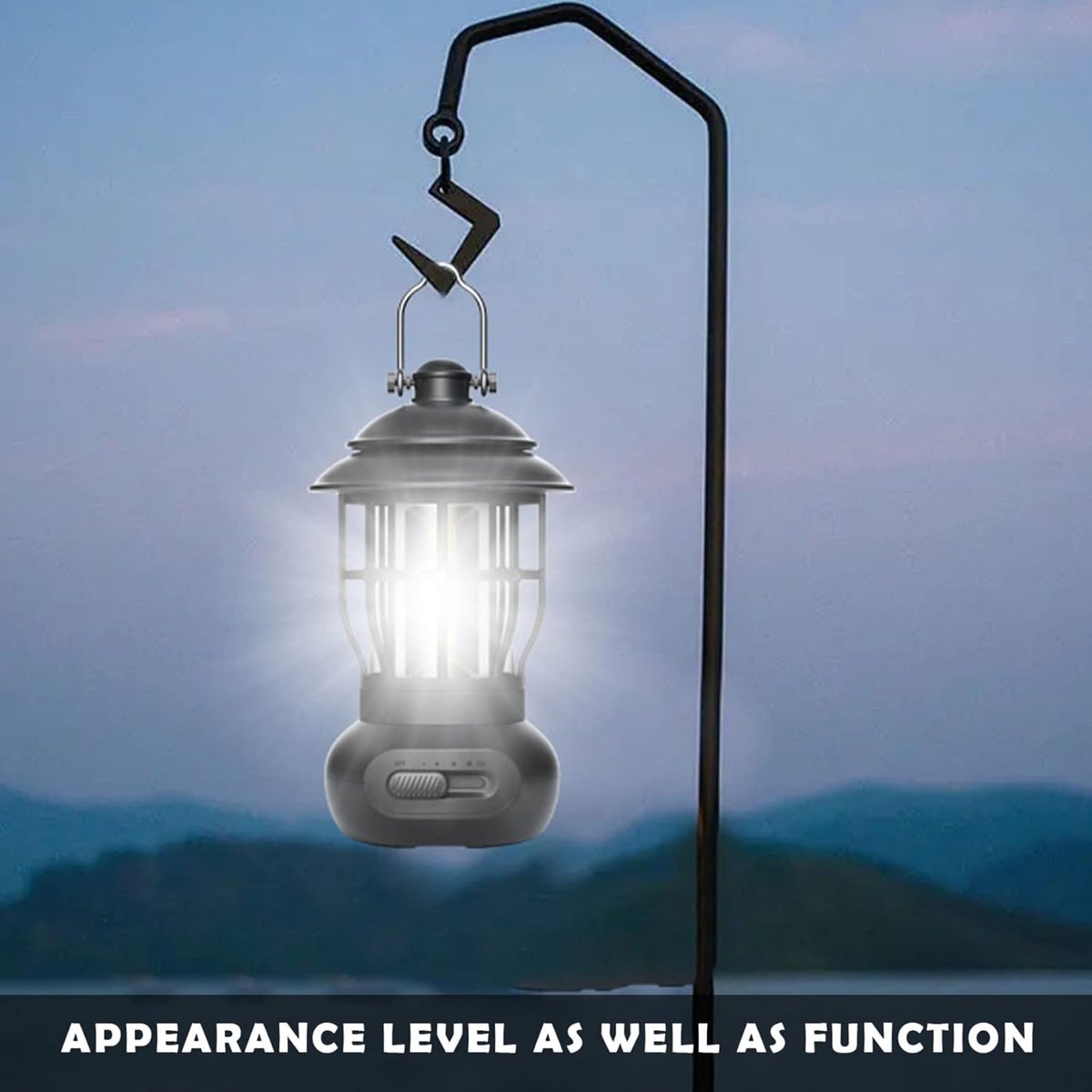 Rechargeable Camping Lantern – Retro Camping Lamp – Dimmable COB Hanging Light for Tent, Camping, Fishing, Hiking, etc. – Black - Image 3