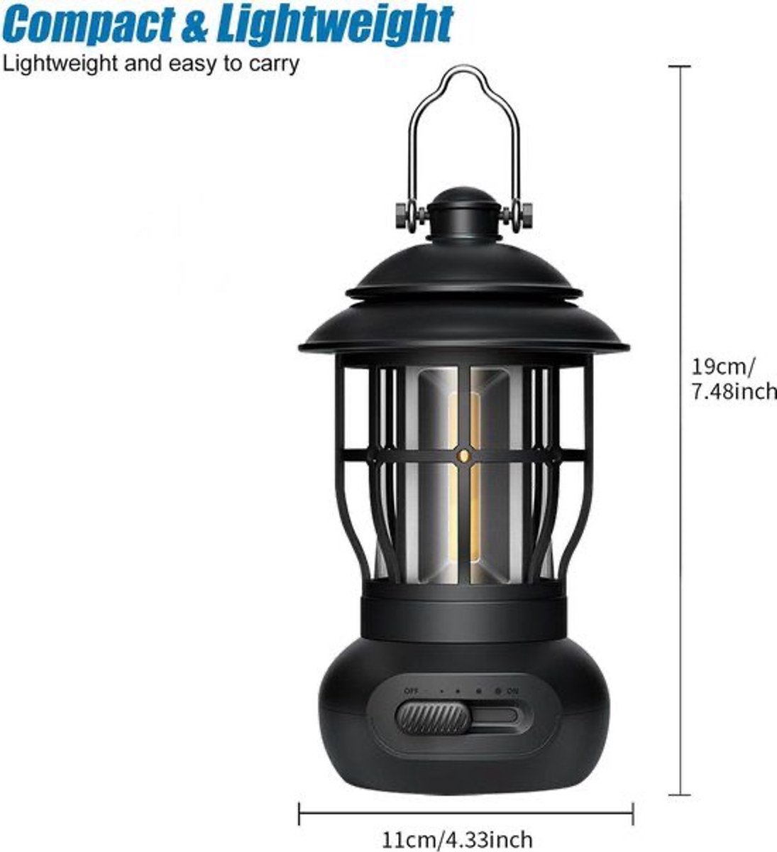 Rechargeable Camping Lantern – Retro Camping Lamp – Dimmable COB Hanging Light for Tent, Camping, Fishing, Hiking, etc. – Black - Image 6