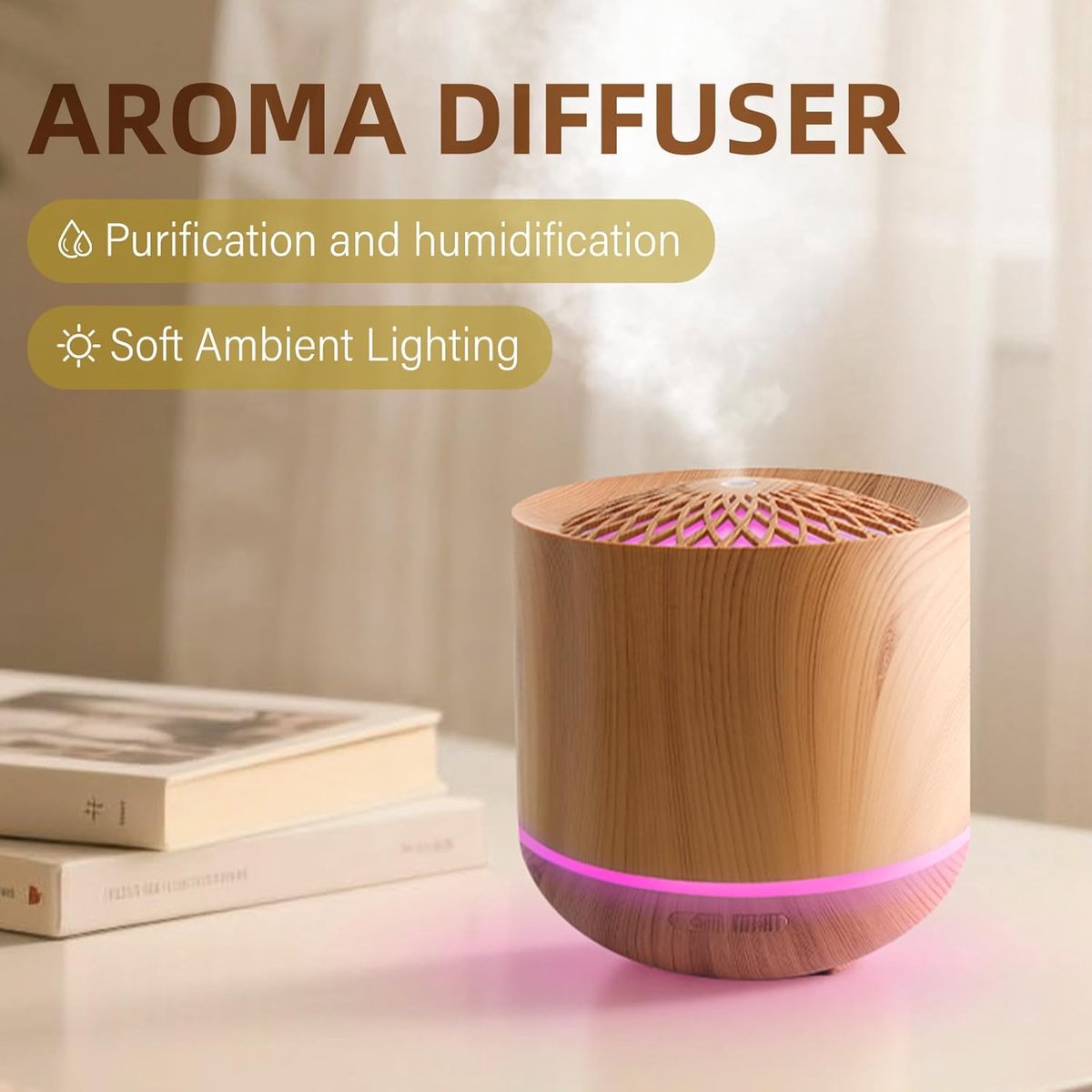 Humidifiers - Aromatherapy Humidifier - 300ml Diffuser - Air Humidifier - Room Humidifier - 7-Color LED - Light and Automatic Shut-Off - Essential Oil Diffuser for Home and Office (Light Color) - Image 2