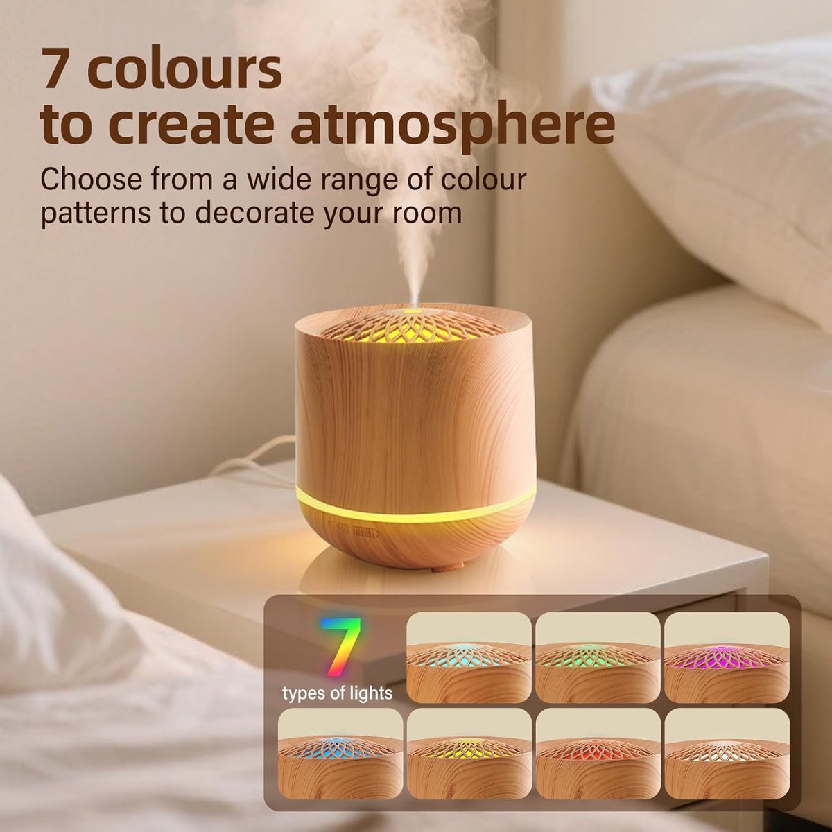 Humidifiers - Aromatherapy Humidifier - 300ml Diffuser - Air Humidifier - Room Humidifier - 7-Color LED - Light and Automatic Shut-Off - Essential Oil Diffuser for Home and Office (Light Color) - Image 3