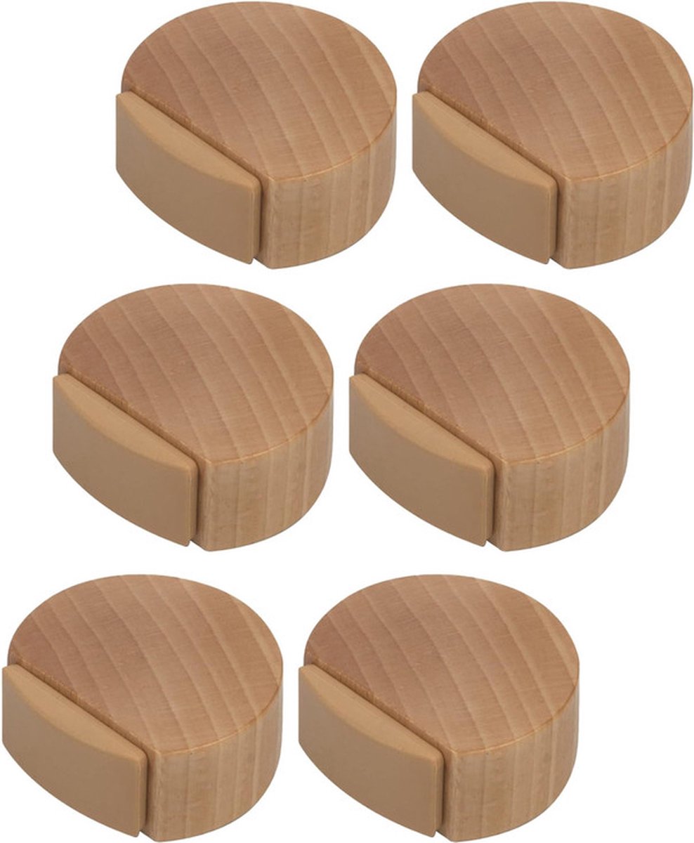 Round wooden doorstop, shockproof and anti-collision, set of 6, 4.5 x 4.2 x 1.6 cm, for floor and parquet, dark brown, 45 x 42 x 16 mm. - Image 1