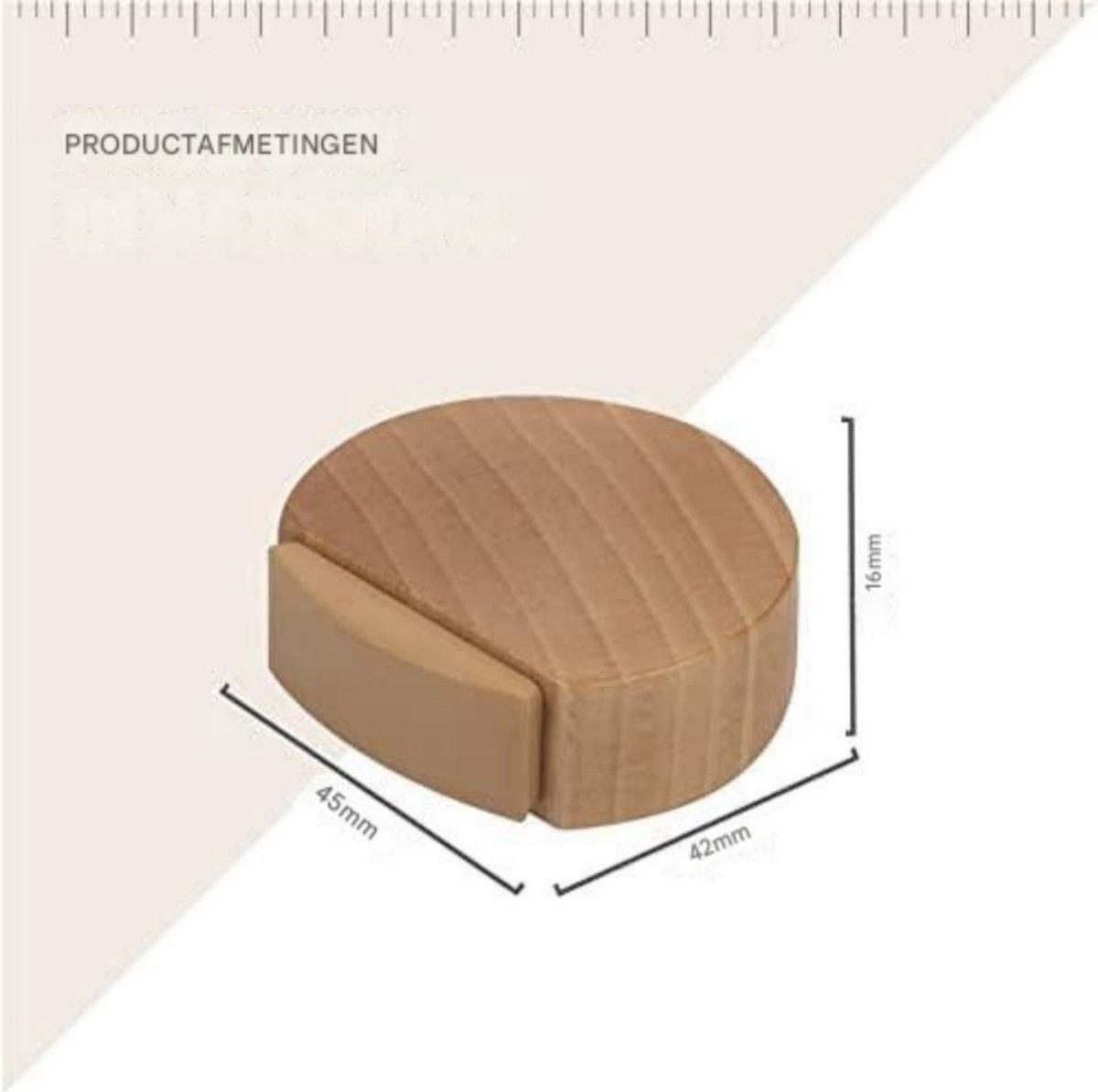 Round wooden doorstop, shockproof and anti-collision, set of 6, 4.5 x 4.2 x 1.6 cm, for floor and parquet, dark brown, 45 x 42 x 16 mm. - Image 3
