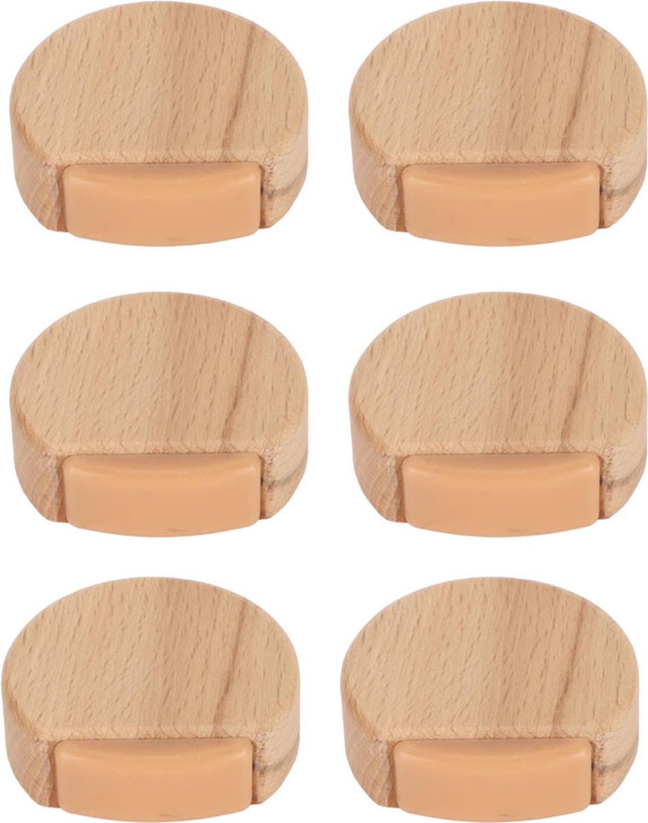 Round wooden doorstop, shockproof and anti-slip, set of 6, 4.5 x 4.2 x 1.6 cm, for floor and parquet, light brown, 45 x 42 x 16 mm. - Image 1