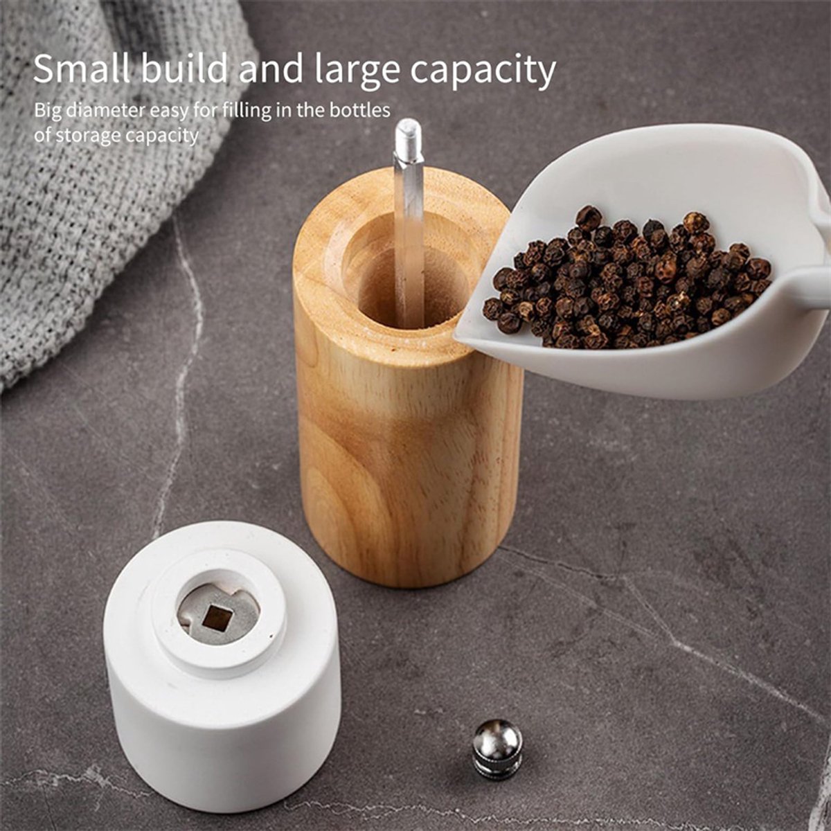 Wooden Salt and Pepper Mill - Premium Quality Salt and Spice Mill - Wooden Salt Mill with Adjustable Ceramic Core - Manual, Refillable Salt and Pepper Mill for Spices/Sea Salt/Chili/Pepper (White) - Image 1