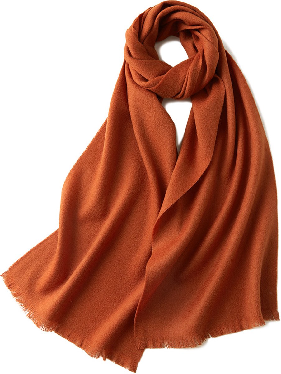 Warm and soft autumn and winter scarf, warm and lightweight scarf, versatile unisex plain wool scarf (32x190cm) - orange - Image 1