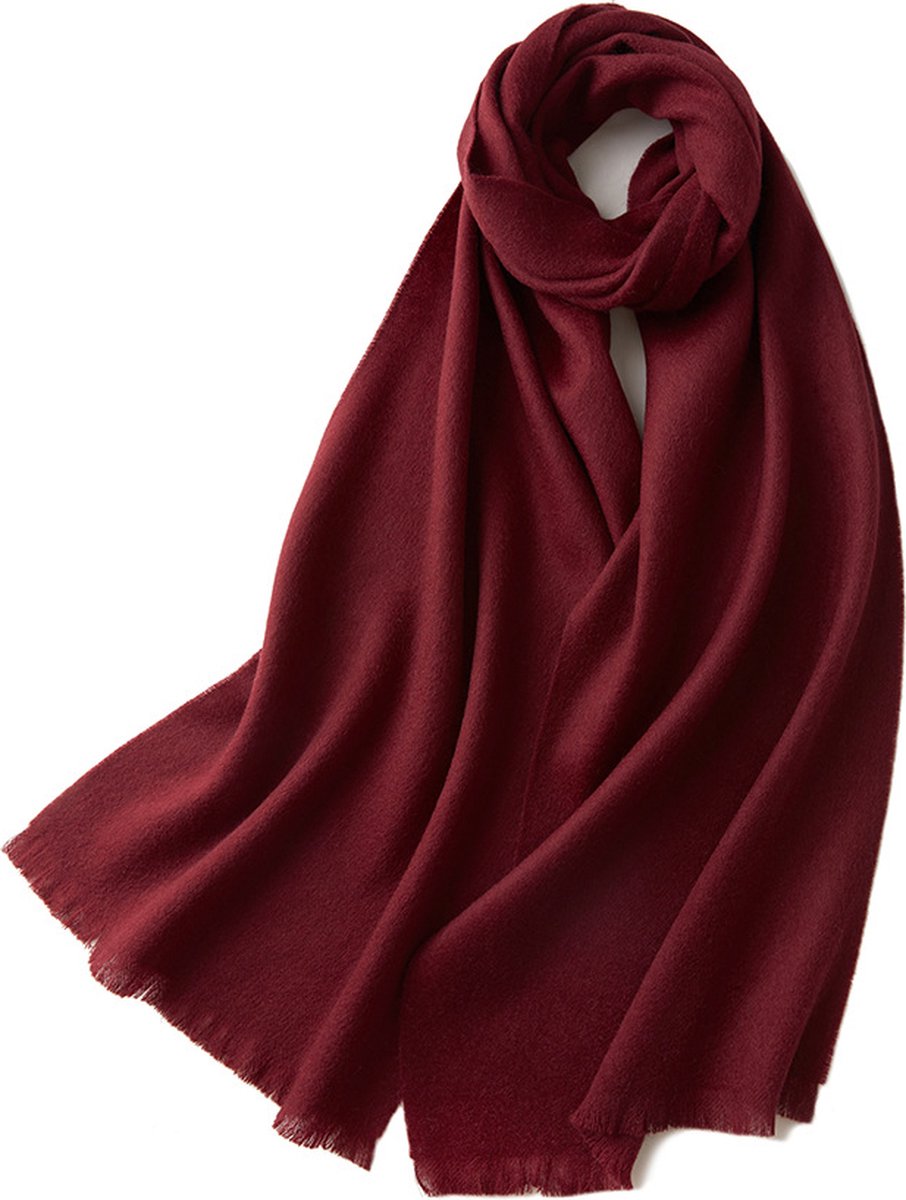 Warm and soft scarf for autumn and winter, warm and lightweight scarf, versatile unisex plain wool scarf (32x190cm) - wine red - Image 1