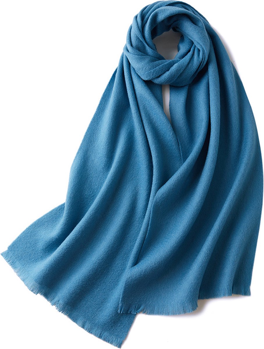 Warm and soft scarf for autumn and winter, warm and lightweight scarf, versatile unisex plain wool scarf (32x190cm) - blue - Image 1