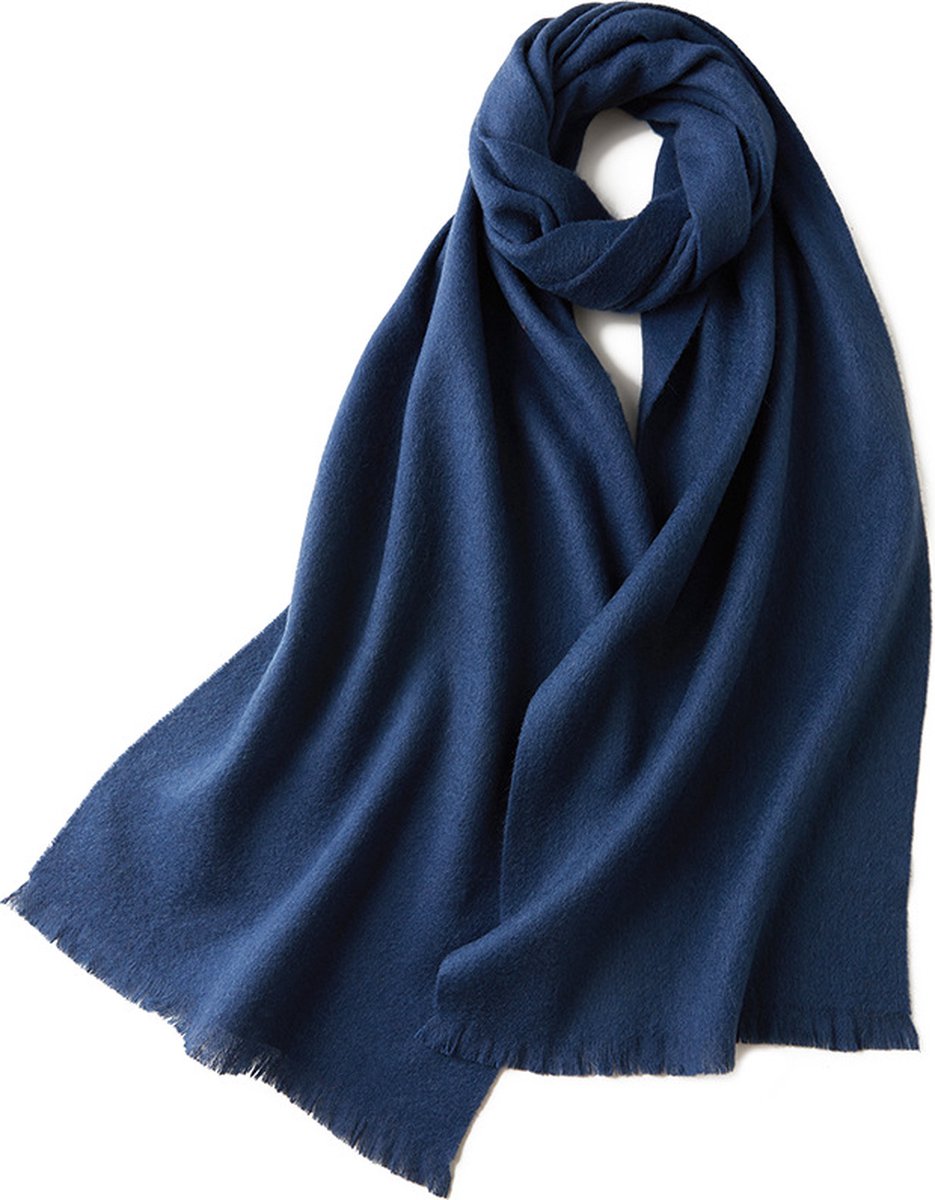 Warm and soft autumn and winter scarf, warm and lightweight scarf, versatile unisex plain wool scarf (32x190cm) - dark blue - Image 1
