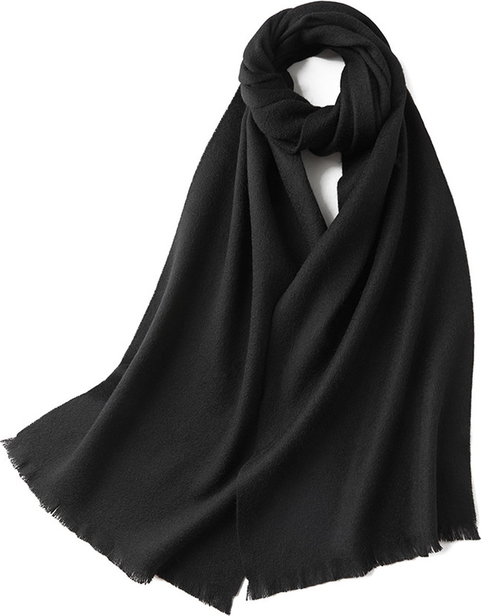 Warm and soft scarf for autumn and winter, warm and lightweight scarf, versatile unisex plain wool scarf (32x190cm) - black - Image 1
