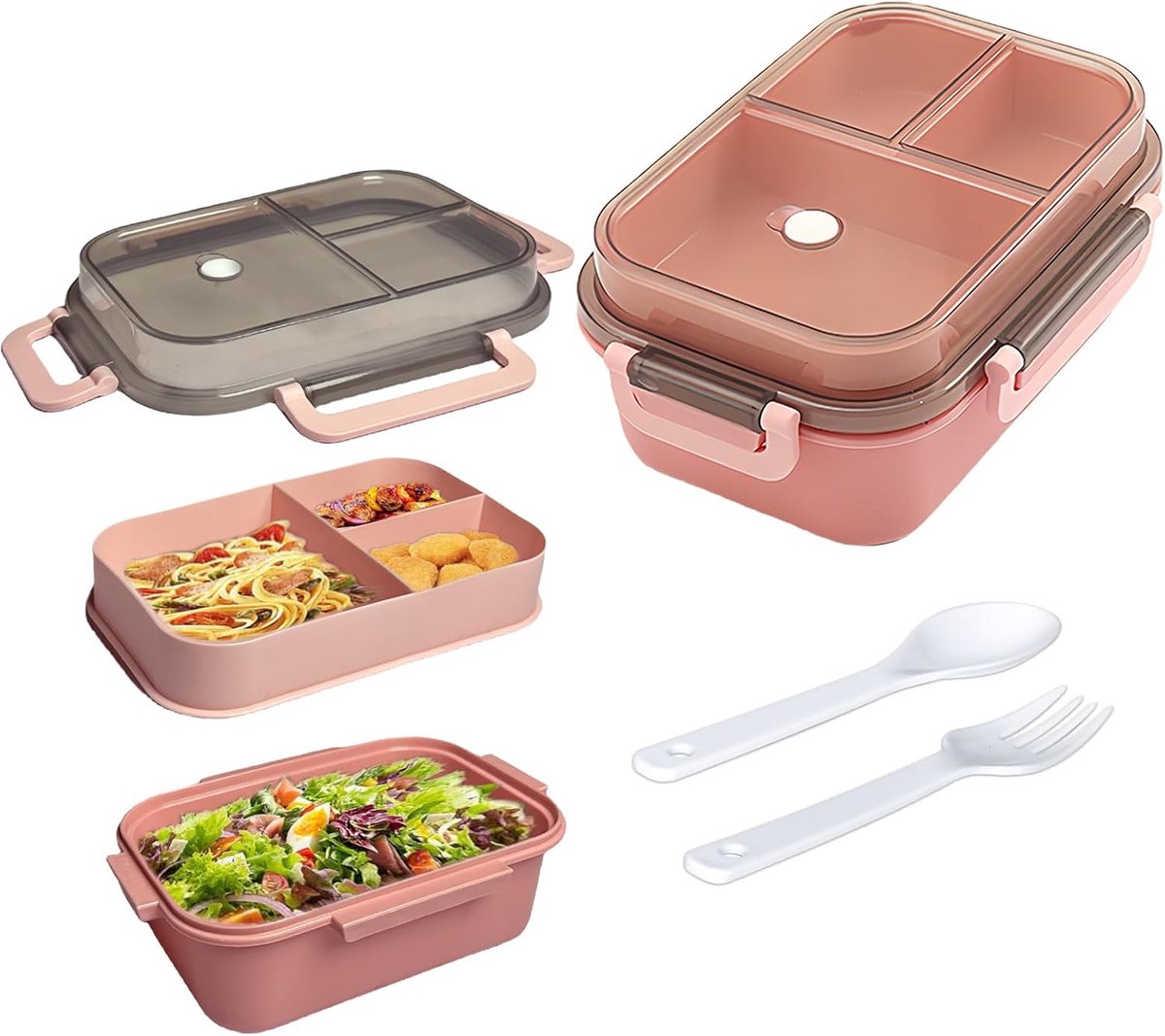 Lunch boxes - Lunch box - Children's lunch box - Adult lunch box - Lunch box compartment - 2-layer integrated lunch box - Leakproof lunch box - With cutlery - For work - School - Picnic - Pink - Image 1
