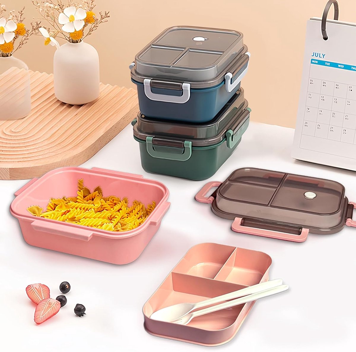 Lunch boxes - Lunch box - Children's lunch box - Adult lunch box - Lunch box compartment - 2-layer integrated lunch box - Leakproof lunch box - With cutlery - For work - School - Picnic - Pink - Image 5