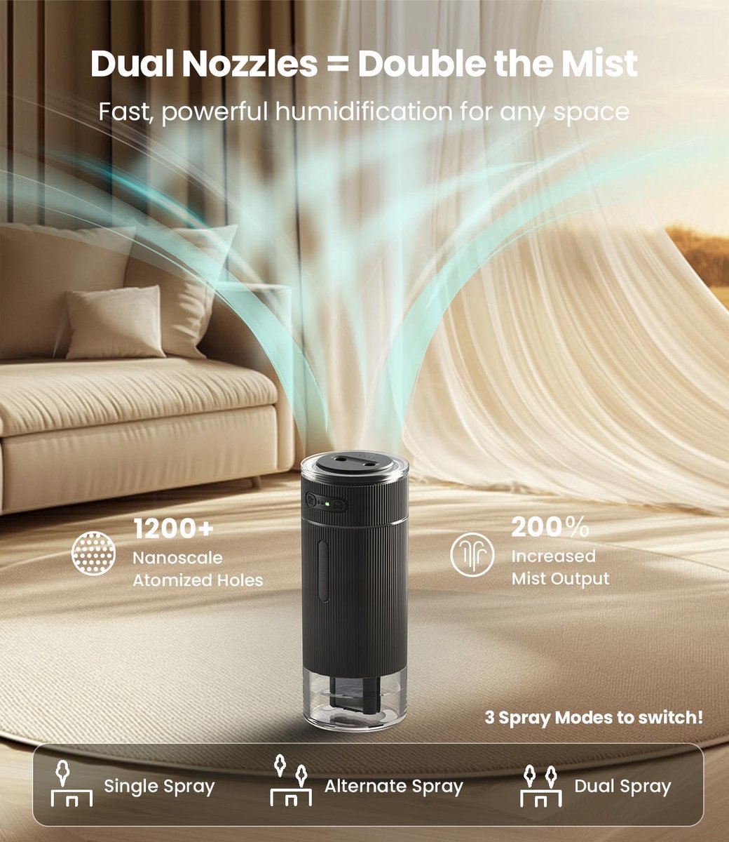 Humidifiers - Air humidifier - Bedroom humidifier - Mini desktop humidifier for travel, office, or children's room - Black - Image 4