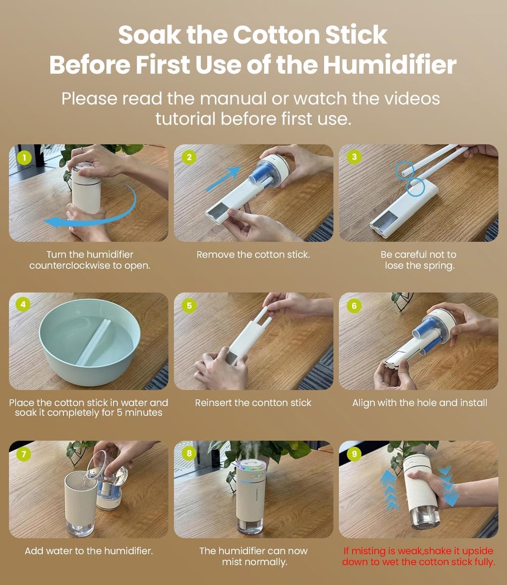 Humidifiers - Air humidifier - Bedroom humidifier - Mini desktop humidifier for travel, office, or children's room - Wit - Image 4