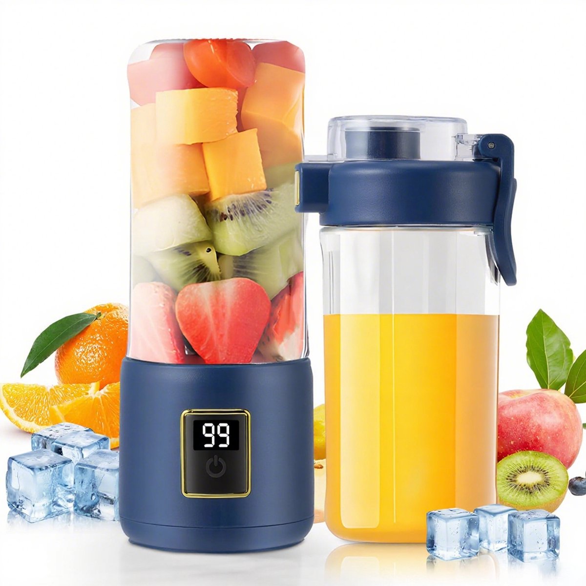 Portable Blender - Mini Blender - 12 Blades - Portable - On-the-Go Blender - Mini Juicer - Smoothie Maker - Perfect for Smoothies, Juices, and Baby Food - Dark Blue - Image 1