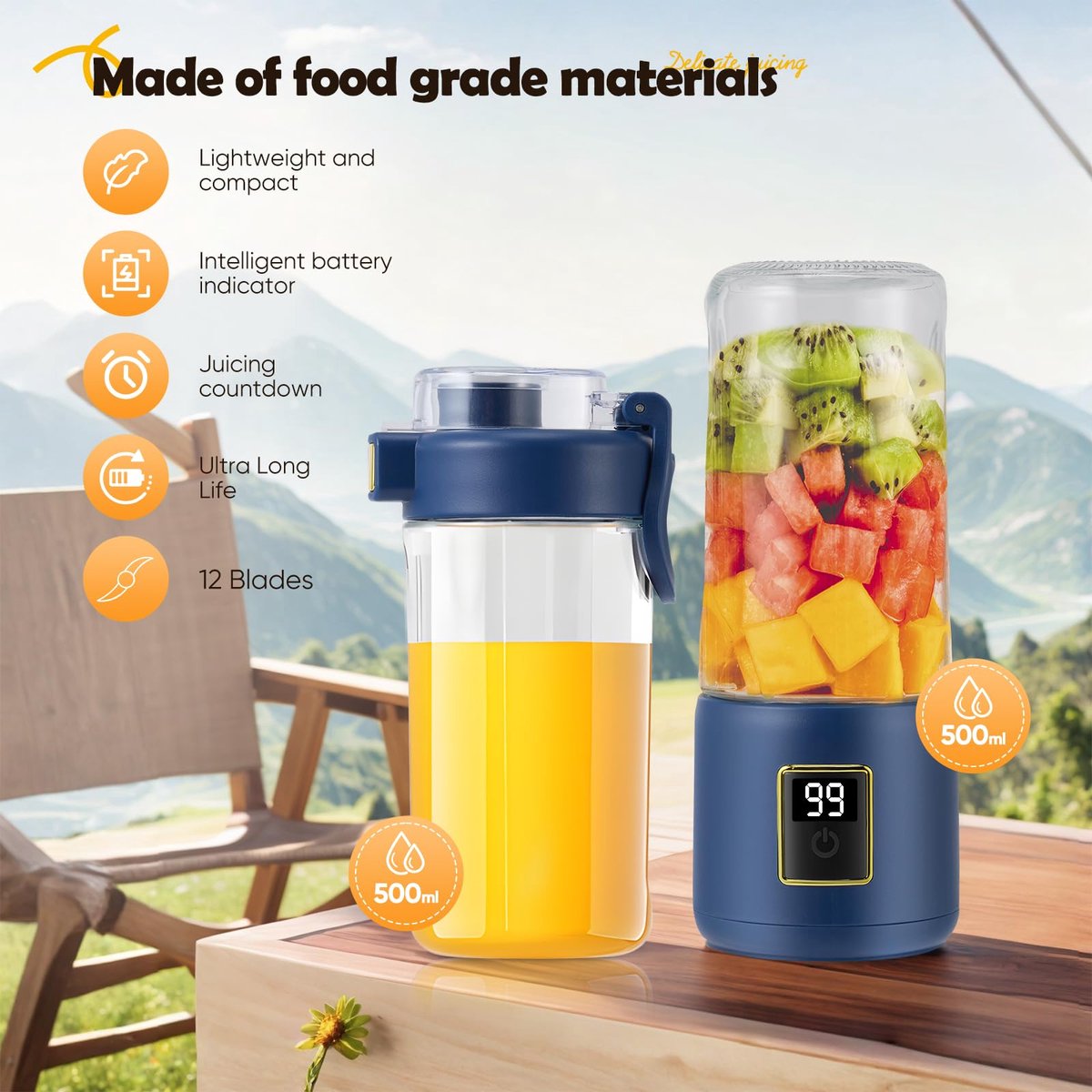 Portable Blender - Mini Blender - 12 Blades - Portable - On-the-Go Blender - Mini Juicer - Smoothie Maker - Perfect for Smoothies, Juices, and Baby Food - Dark Blue - Image 7
