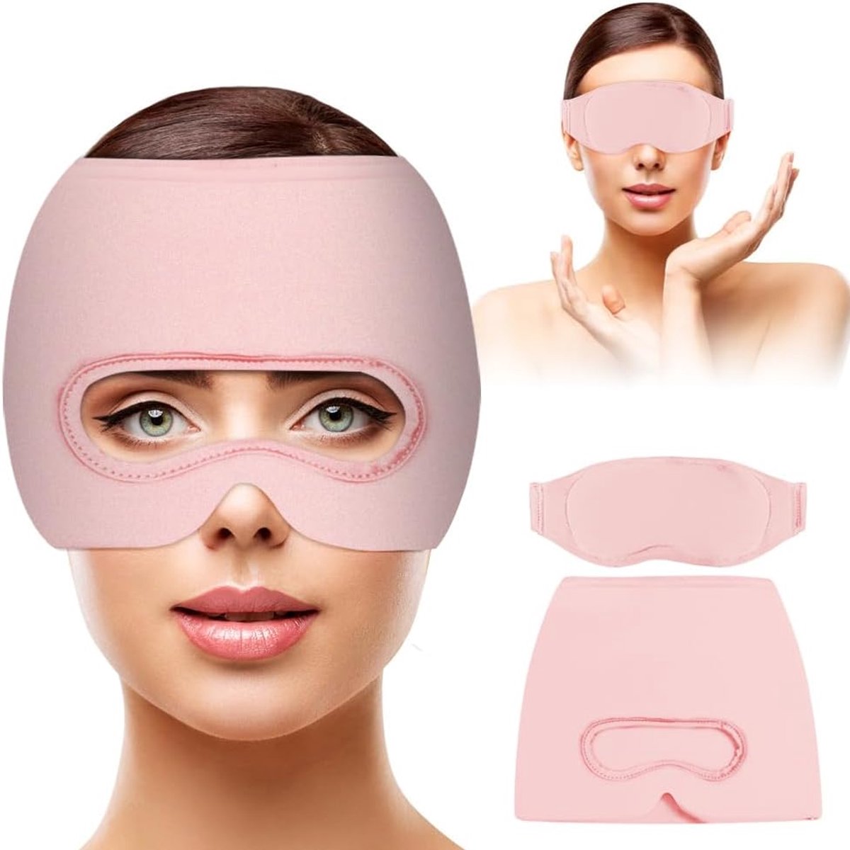 Migraine Relief Hat - Eye Mask - Cooling Eye Mask - Headache Relief - Hot & Cold Pack - 3-in-1 Pain Relief Mask - with Removable Eye Mask - Reusable - Migraine Relief Hat - Pink - Image 1