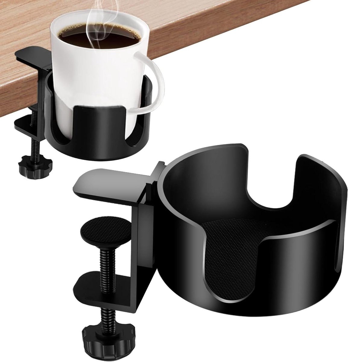 Adjustable and portable tabletop cup holder with clip - universal holder for bottles, coffee cups and water cups - 95 cm diameter, max. capacity 5 kg - Image 1