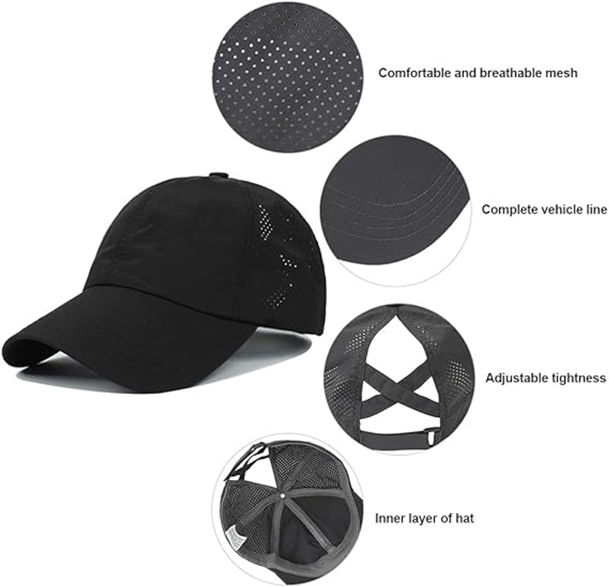 Women's ponytail baseball cap, adjustable summer cap in quick-drying breathable mesh, unisex baseball cap, sports cap - Image 2