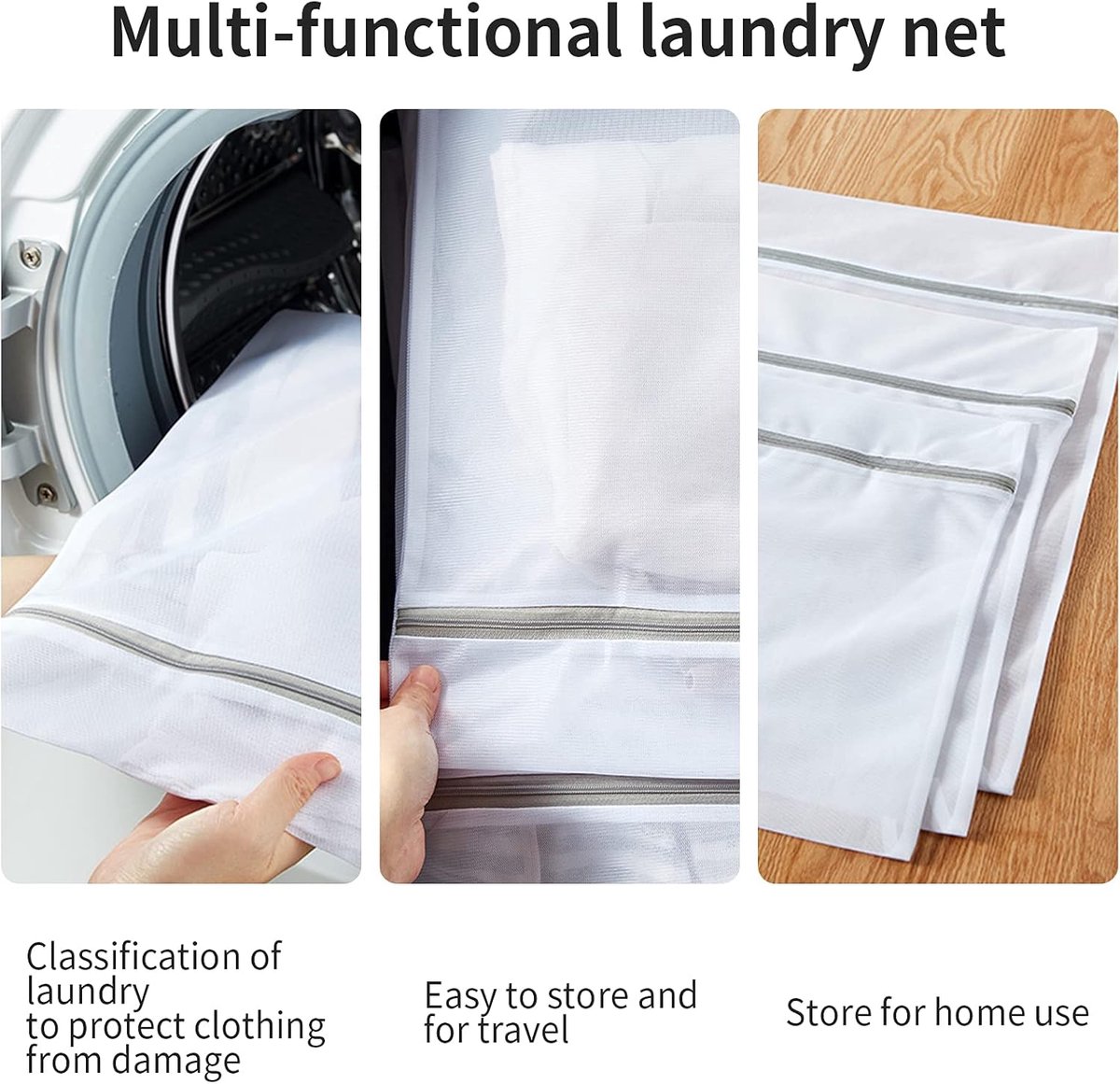 Set of 3 Laundry Bags - Net Clothes - Groot Laundry Nets - Large, Strong Bags - For Delicate Clothes - Perfect for Washing Machines - Jackets - Jeans - 50 x 60 cm - Household Accessory - Image 4