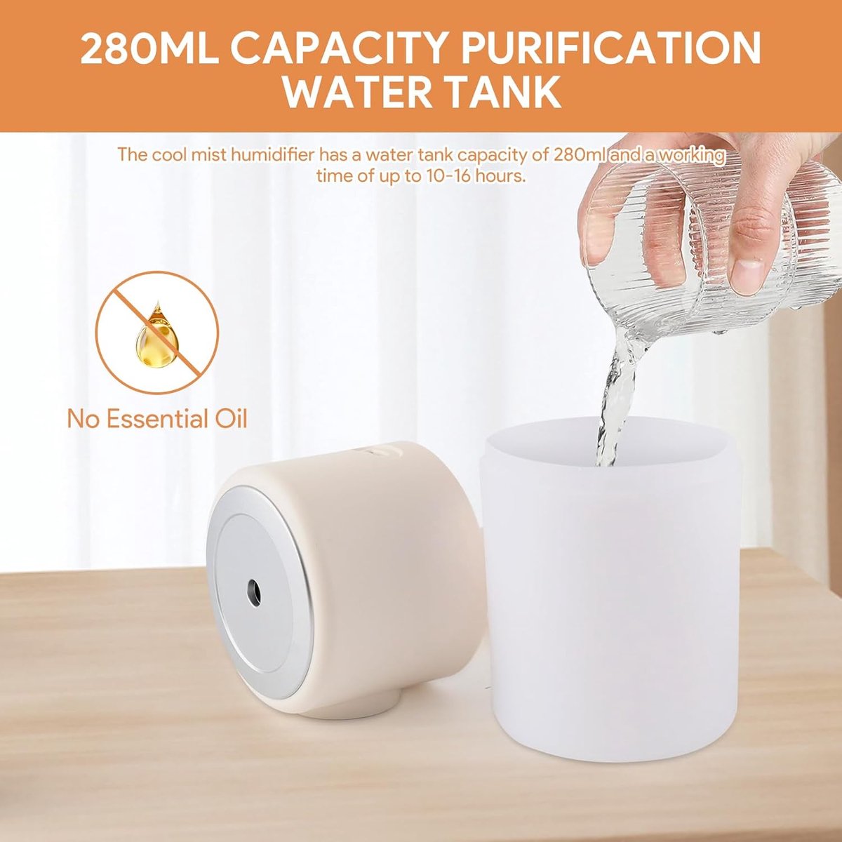 Humidifiers - Bedroom Humidifier - Cool Mist Humidifier - 280ml USB Desktop Humidifier with Night Light for Bedroom - Quiet Operation - Automatic Shut-Off - Timer - Image 5