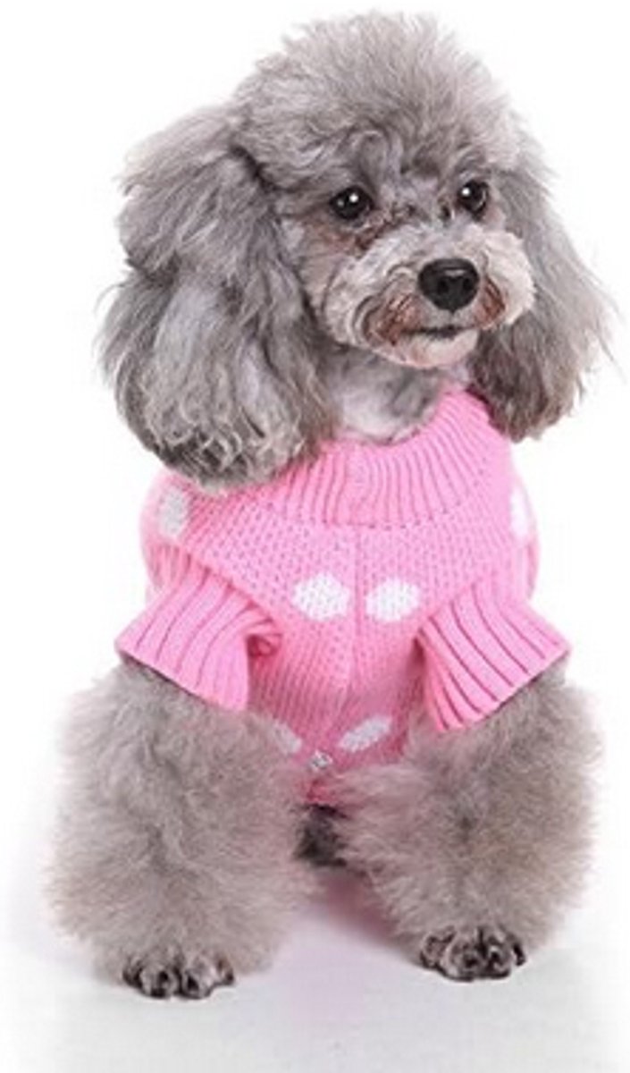 Dog Sweater - Classic Dog Sweater - Polka Dot Knit Sweater - Dog Coat - Puppy Clothes - Autumn and Winter Dog Clothes - Pink - Size L - Perfect for Small Dogs - Medium-Sized Dogs - Party Clothes - Image 1