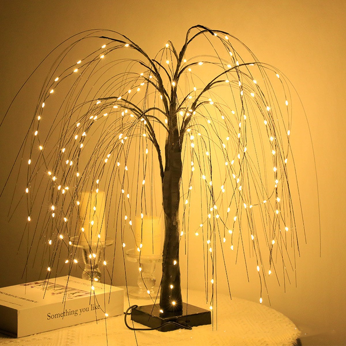 Elegant 50cm tall LED willow lamp with 7 modes - for living room and bedroom - Dual Power (USB and battery), warm white ambient light, energy-saving and versatile design - black - Image 1