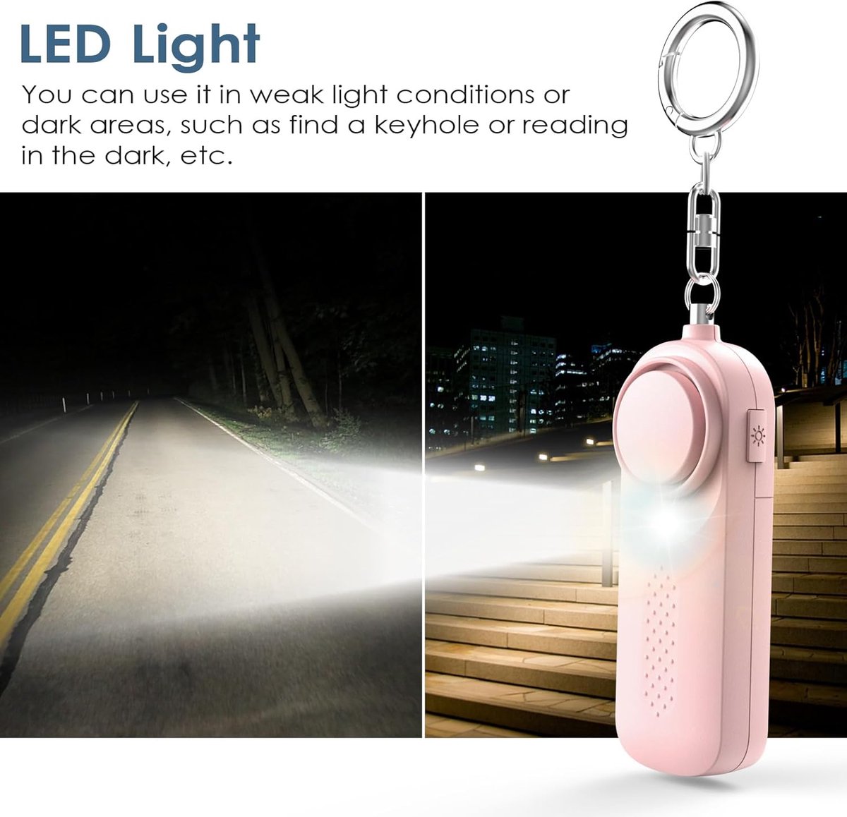 Personal alarm - 130 dB - Security siren - Self-defense siren - With LED light-up keychain - For children, women, students and seniors (pink) - Image 4