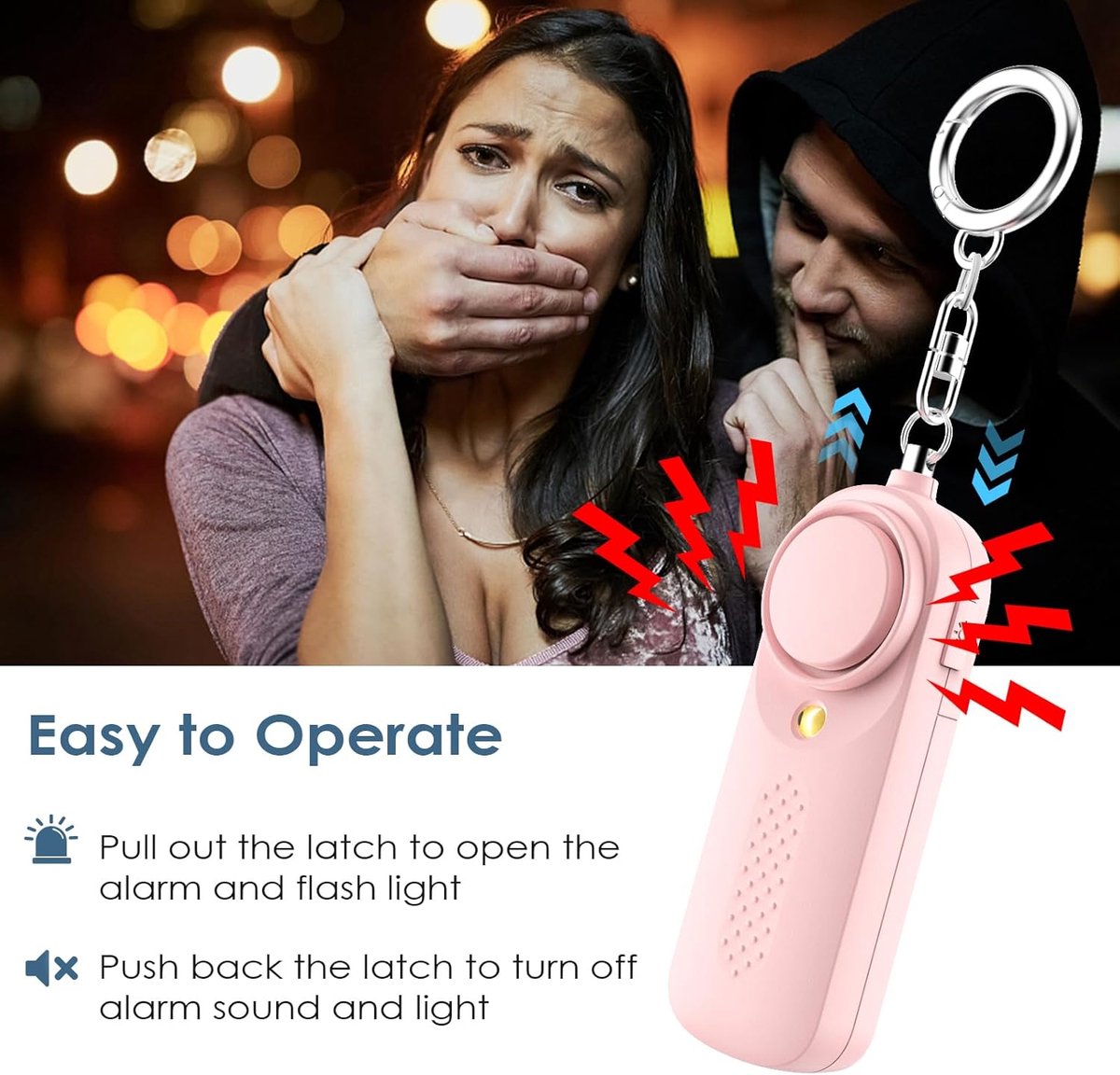 Personal alarm - 130 dB - Security siren - Self-defense siren - With LED light-up keychain - For children, women, students and seniors (pink) - Image 6