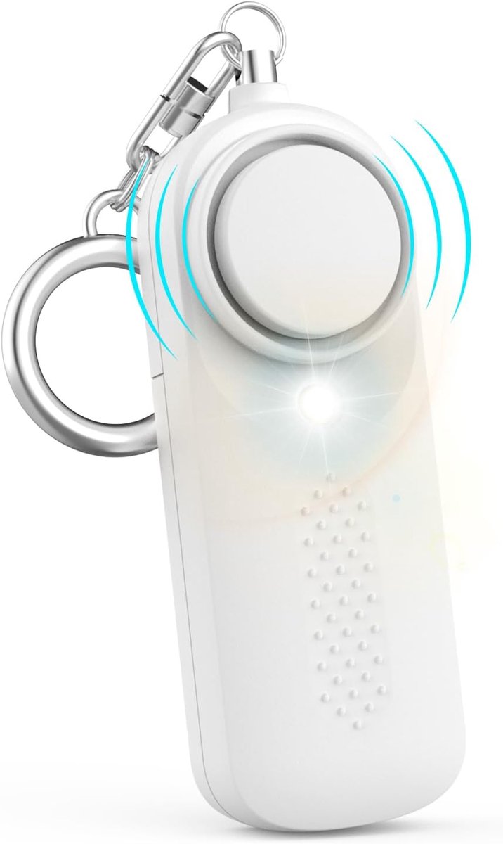 Personal Alarm - 130 dB - Security Siren - Self-Defense Siren - With LED Light-Up Keyring - For Children, Women, Students and Seniors (White) - Image 1