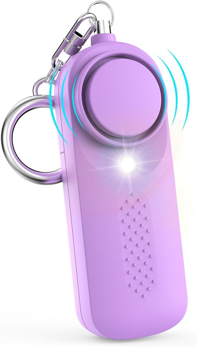 Personal Alarm - 130 dB - Security Siren - Self-Defense Siren - With LED Light-Up Keyring - For Children, Women, Students and Seniors (Purple) - Image 1