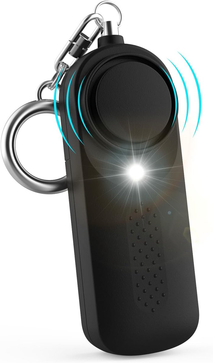 Personal Alarm - 130 dB - Security Siren - Self-Defense Siren - With LED Light-Up Keyring - For Children, Women, Students and Seniors (Black) - Image 1