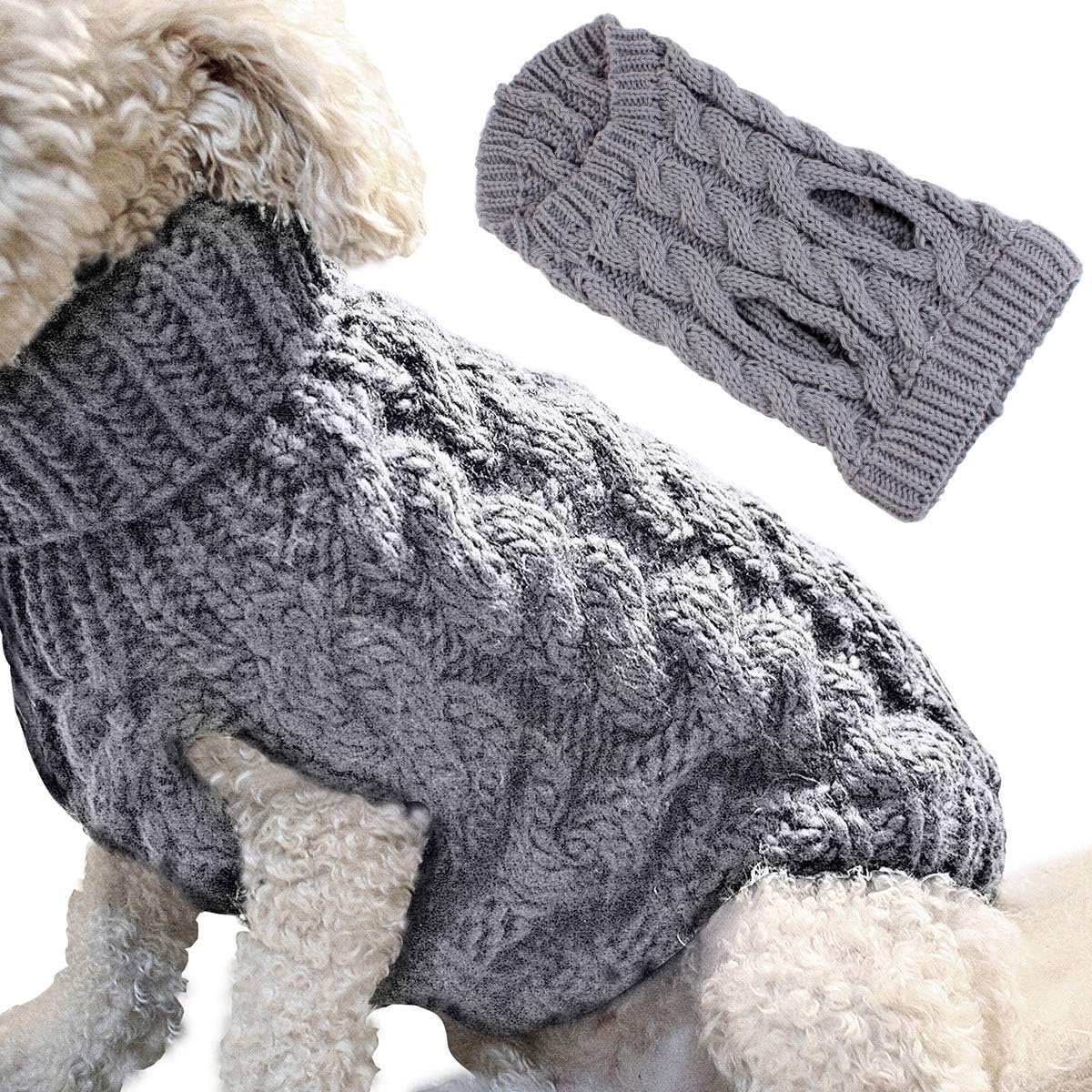 Dog Coat - Dog Vest - Warm Dog Coat - Winter Dog Sweater - Soft Knitted Wool Dog Clothes - Crochet Coat - Perfect for Small and Medium Dogs - Size M - Grijs - Image 1