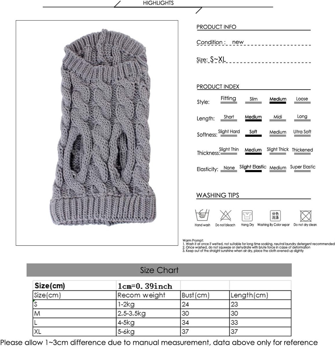 Dog Coat - Dog Vest - Warm Dog Coat - Winter Dog Sweater - Soft Knitted Wool Dog Clothes - Crochet Coat - Perfect for Small and Medium Dogs - Size L - Grijs - Image 2