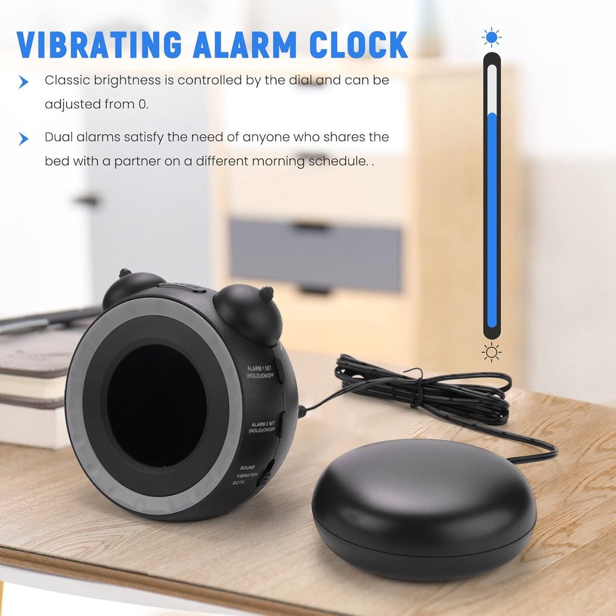 Wekker - digital alarm clock - digital alarm clocks - children's alarm clock - alarm clocks - children's alarm clock - Dual alarm clock - With bed vibrator - Vibrating alarm clock for deep sleepers or the hearing impaired - USB charging port - Image 3