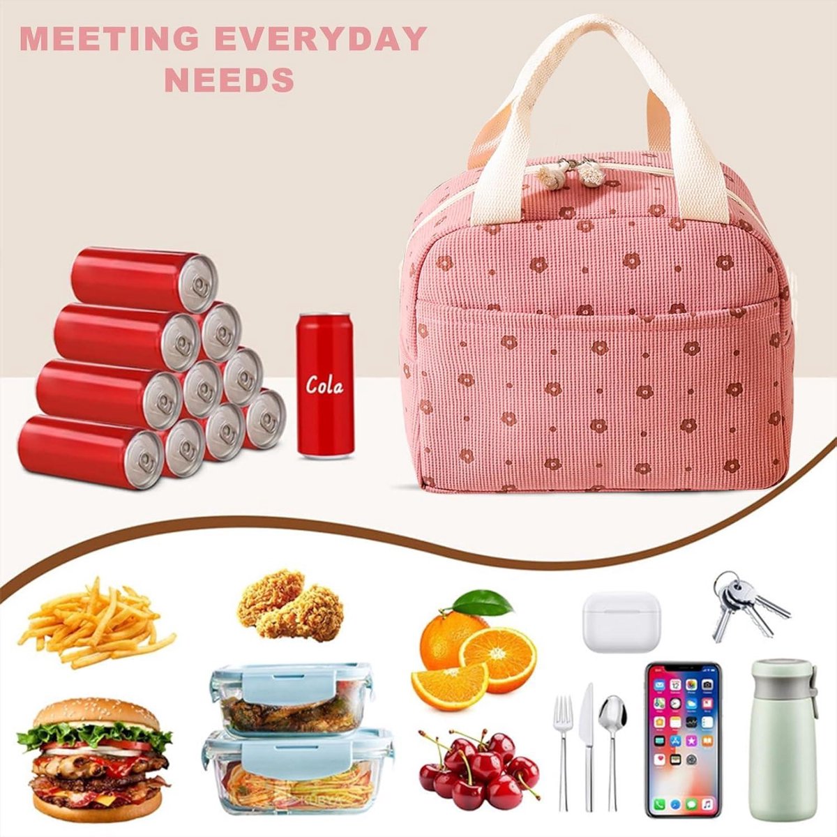 Women's Insulated Lunch Bag - Pink Insulated Bag for Work and School - Image 2