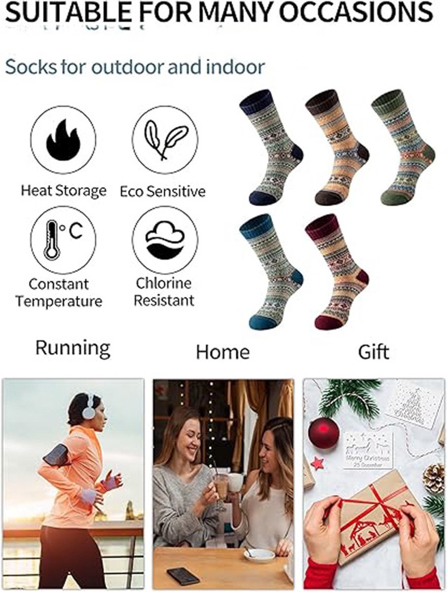 Socks - Women's Socks - Indoor Socks - Warm Winter Socks - Women's Round Neck Winter Socks - Warm and Thick Wool - Comfortable and Soft - Perfect as a Christmas Gift - Christmas Stocking Trim - Image 2